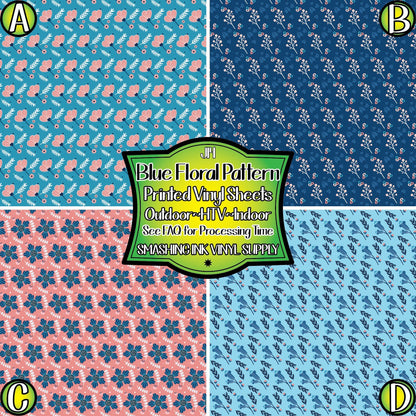 Blue Floral Pattern ★ Pattern Vinyl | Faux Leather | Sublimation (TAT 3 BUS DAYS)