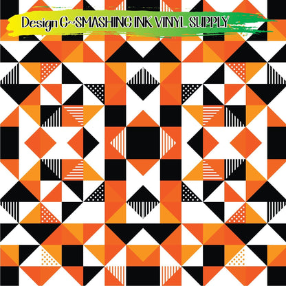 Orange Black Geometric ★ Pattern Vinyl | Faux Leather | Sublimation (TAT 3 BUS DAYS)