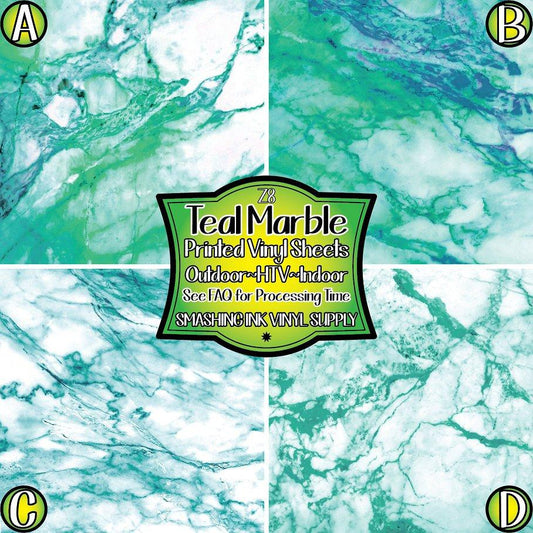 Teal Marble ★ Printed Vinyl Sheets | Faux Leather | Laser Safe