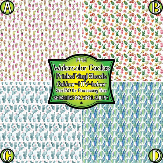 Watercolor Cactus ★ Pattern Vinyl | Faux Leather | Sublimation (TAT 3 BUS DAYS)