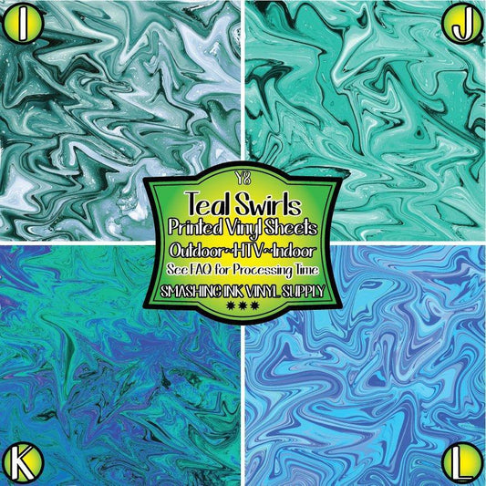 Swirled Teal ★ Printed Vinyl Sheets | Faux Leather | Laser Safe