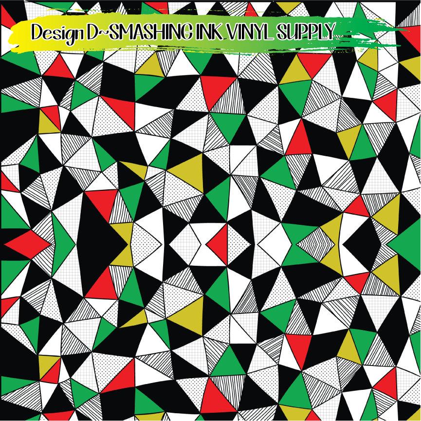 Red Green Geometric Pattern ★ Pattern Vinyl | Faux Leather | Sublimation (TAT 3 BUS DAYS)