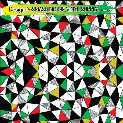Red Green Geometric Pattern ★ Pattern Vinyl | Faux Leather | Sublimation (TAT 3 BUS DAYS)