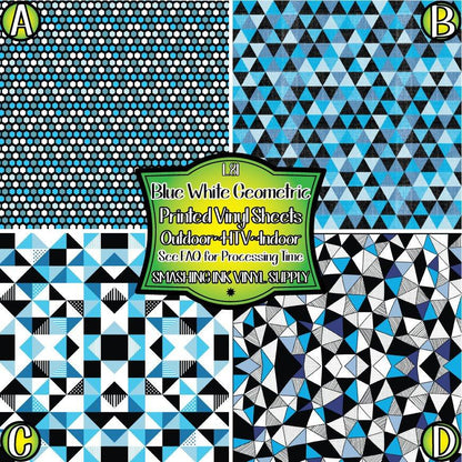 Blue White Geometric ★ Pattern Vinyl | Faux Leather | Sublimation (TAT 3 BUS DAYS)
