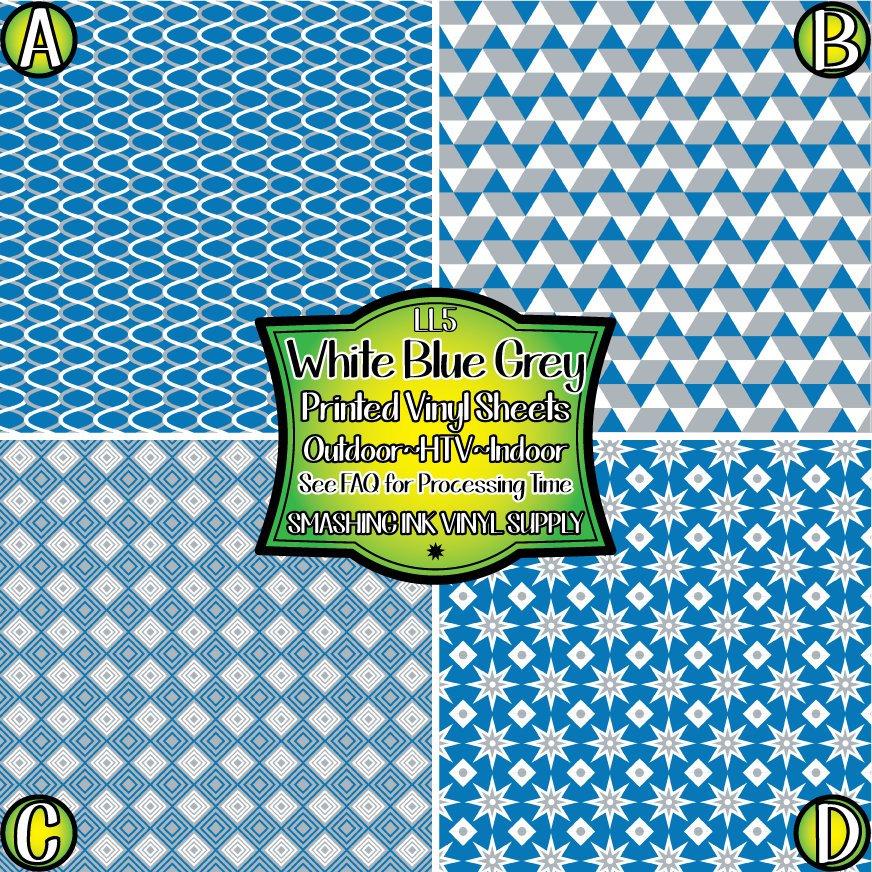 White Blue Grey ★ Pattern Vinyl | Faux Leather | Sublimation (TAT 3 BUS DAYS)