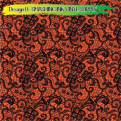 Orange Black Lace ★ Pattern Vinyl | Faux Leather | Sublimation (TAT 3 BUS DAYS)