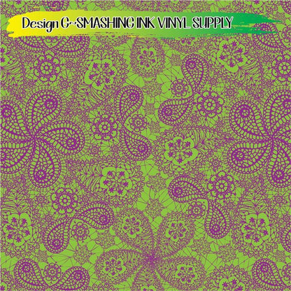 Green Purple Lace ★ Pattern Vinyl | Faux Leather | Sublimation (TAT 3 BUS DAYS)