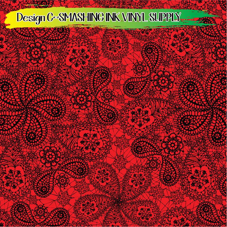 Red Black Lace ★ Pattern Vinyl | Faux Leather | Sublimation (TAT 3 BUS DAYS)