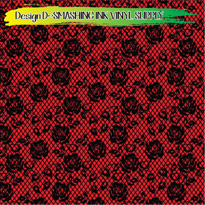 Red Black Lace ★ Pattern Vinyl | Faux Leather | Sublimation (TAT 3 BUS DAYS)