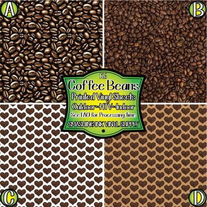 Coffee Bean ★ Pattern Vinyl | Faux Leather | Sublimation (TAT 3 BUS DAYS)