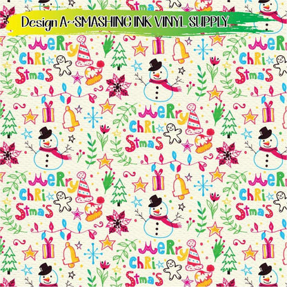 Christmas Drawing ★ Pattern Vinyl | Faux Leather | Sublimation (TAT 3 BUS DAYS)