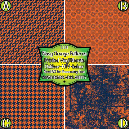 Navy Orange Pattern ★ Printed Vinyl Sheets | Faux Leather | Laser Safe
