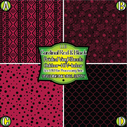 Cardinal Red Black Patterns ★ Pattern Vinyl | Faux Leather | Sublimation (TAT 3 BUS DAYS)