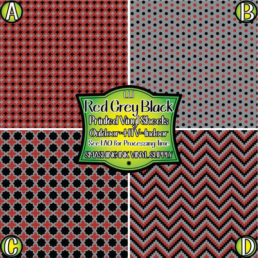 Red Grey Black ★ Pattern Vinyl | Faux Leather | Sublimation (TAT 3 BUS DAYS)