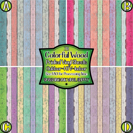 Colorful Wood ★ Printed Vinyl Sheets | Faux Leather | Laser Safe