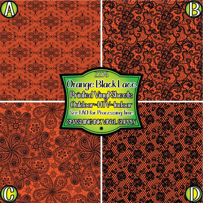 Orange Black Lace ★ Pattern Vinyl | Faux Leather | Sublimation (TAT 3 BUS DAYS)