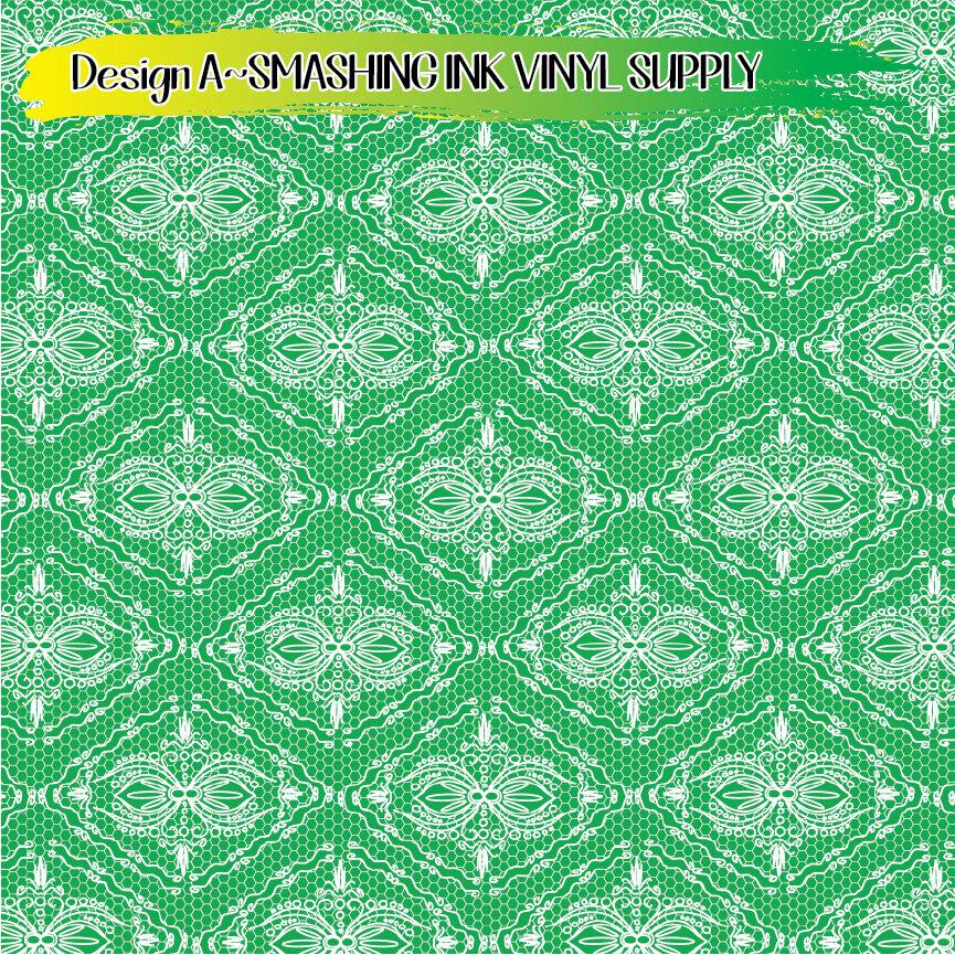 Green White Lace ★ Pattern Vinyl | Faux Leather | Sublimation (TAT 3 BUS DAYS)