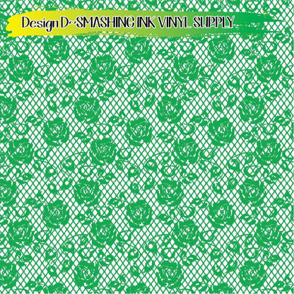 Green White Lace ★ Pattern Vinyl | Faux Leather | Sublimation (TAT 3 BUS DAYS)