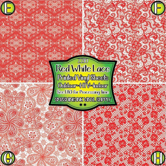 Red White Lace ★ Pattern Vinyl | Faux Leather | Sublimation (TAT 3 BUS DAYS)