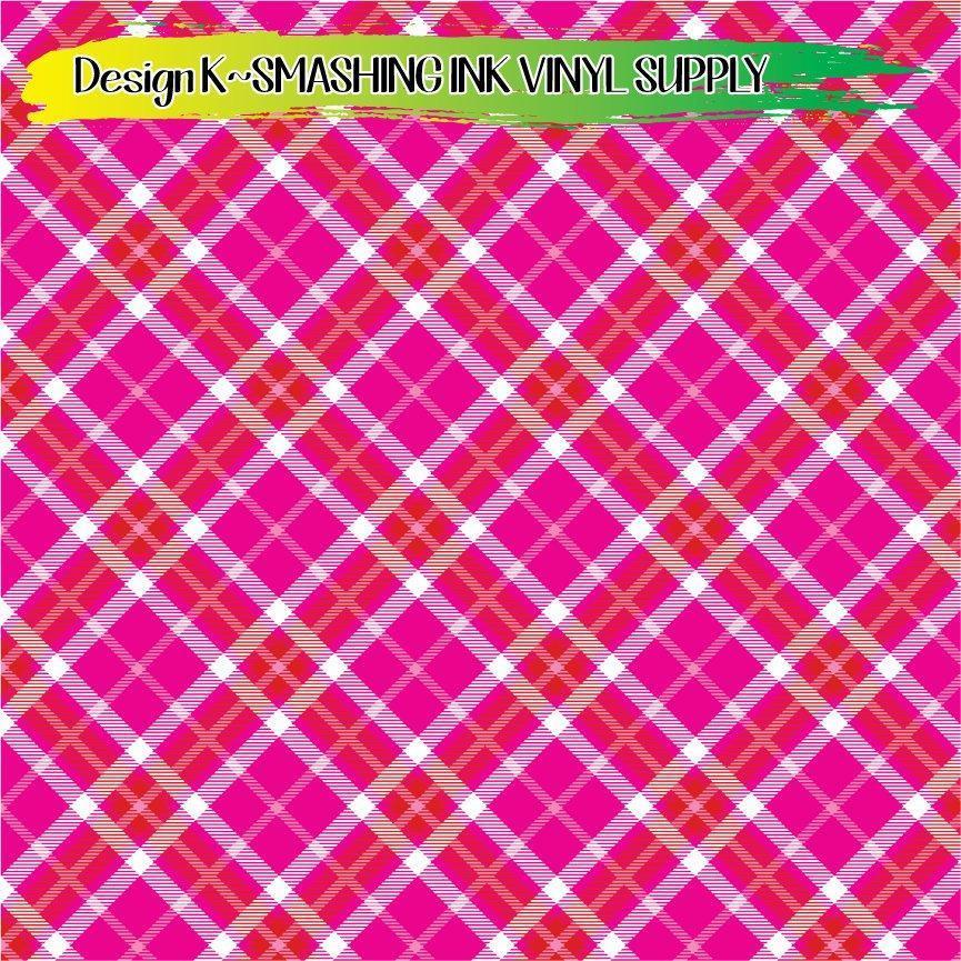 Red Pink Plaid ★ Pattern Vinyl | Faux Leather | Sublimation (TAT 3 BUS DAYS)