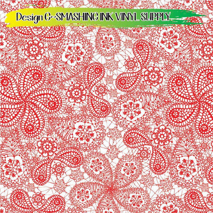 Red White Lace ★ Pattern Vinyl | Faux Leather | Sublimation (TAT 3 BUS DAYS)