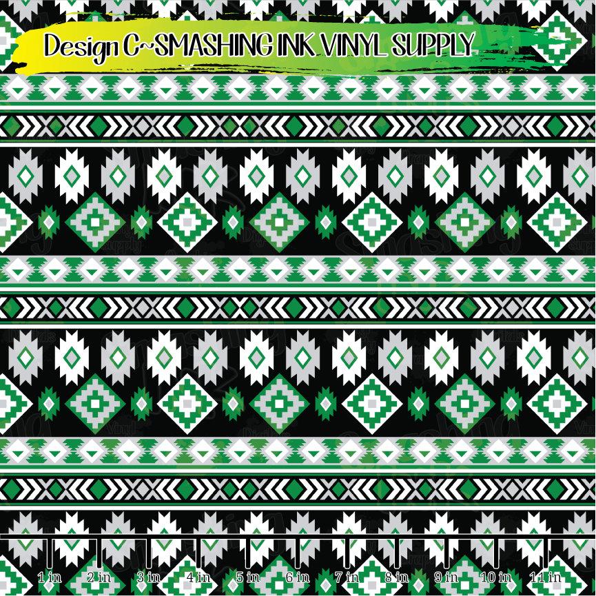 Green Aztec ★ Pattern Vinyl | Faux Leather | Sublimation (TAT 3 BUS DAYS)