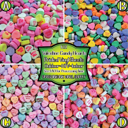 Valentine Conversation Hearts ★ Pattern Vinyl | Faux Leather | Sublimation (TAT 3 BUS DAYS)