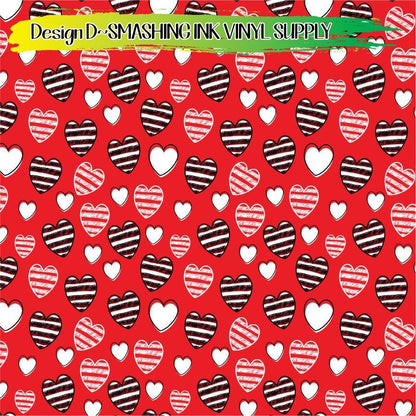 Black Red White Heart ★ Pattern Vinyl | Faux Leather | Sublimation (TAT 3 BUS DAYS)