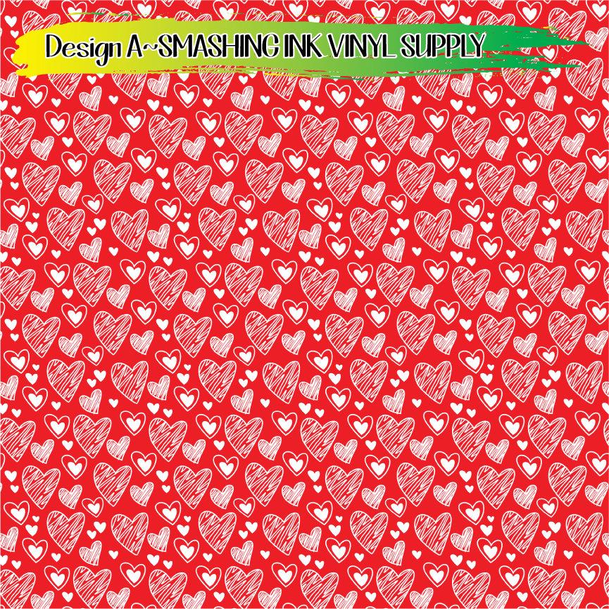 Black Red White Heart ★ Pattern Vinyl | Faux Leather | Sublimation (TAT 3 BUS DAYS)