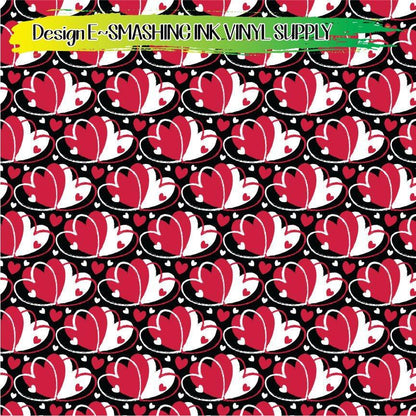 Red Black White Hearts ★ Pattern Vinyl | Faux Leather | Sublimation (TAT 3 BUS DAYS)