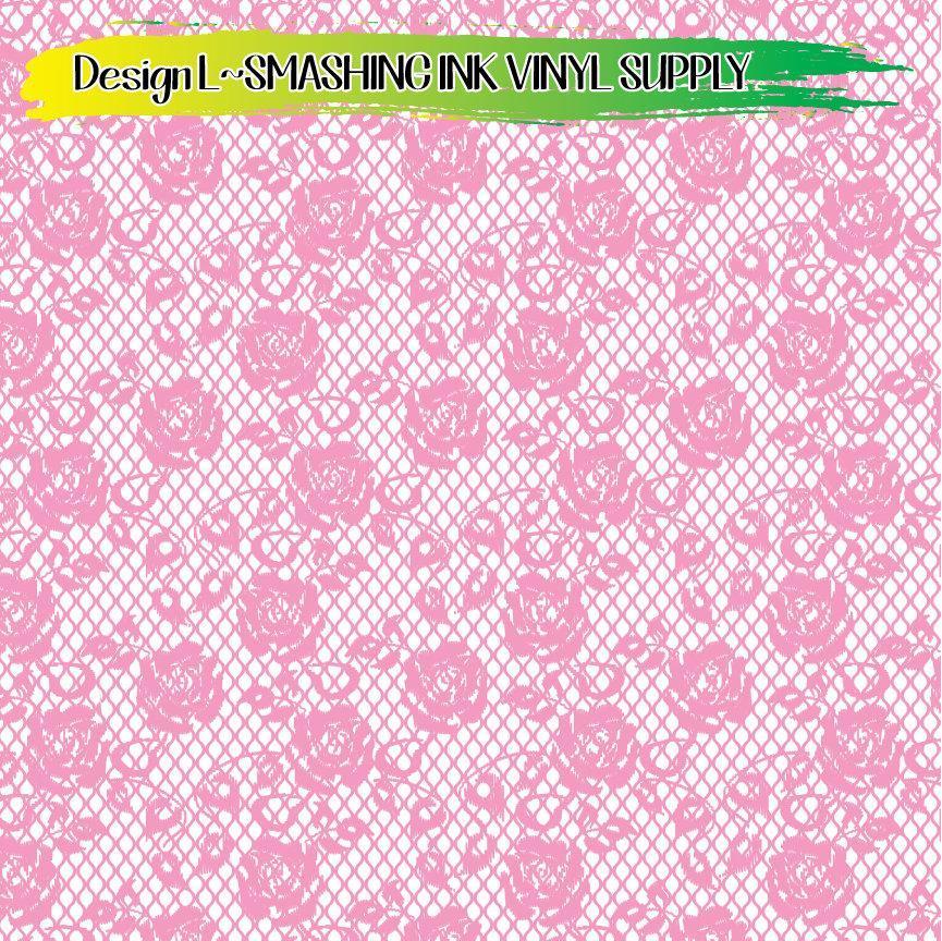 Pink White Lace ★ Pattern Vinyl | Faux Leather | Sublimation (TAT 3 BUS DAYS)