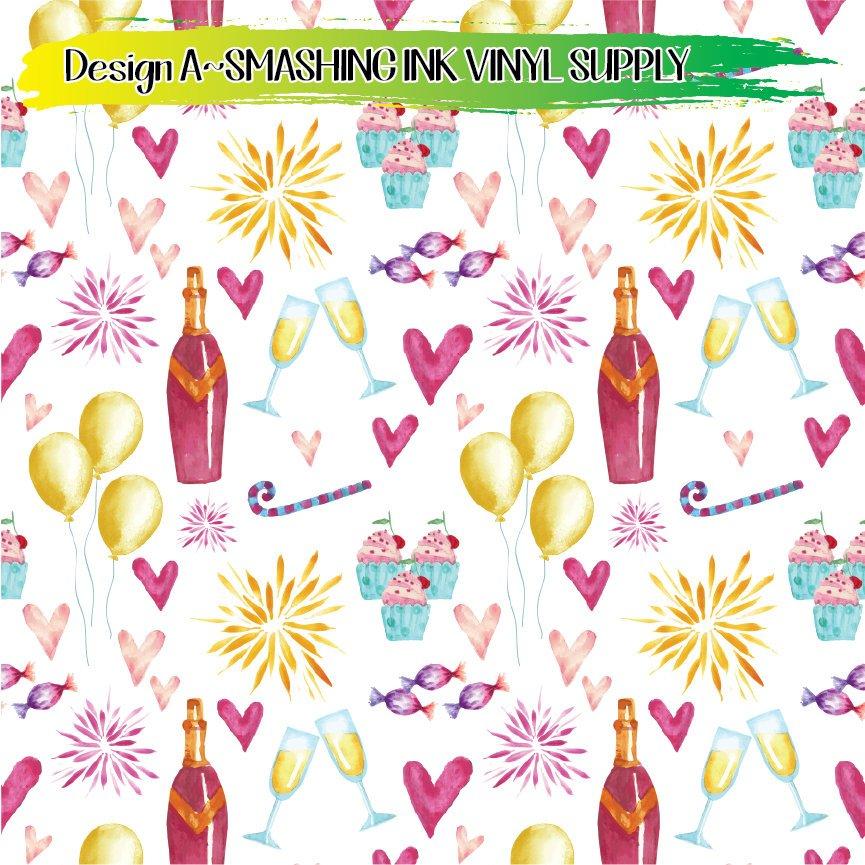 Watercolor New Years Pattern ★ Pattern Vinyl | Faux Leather | Sublimation (TAT 3 BUS DAYS)