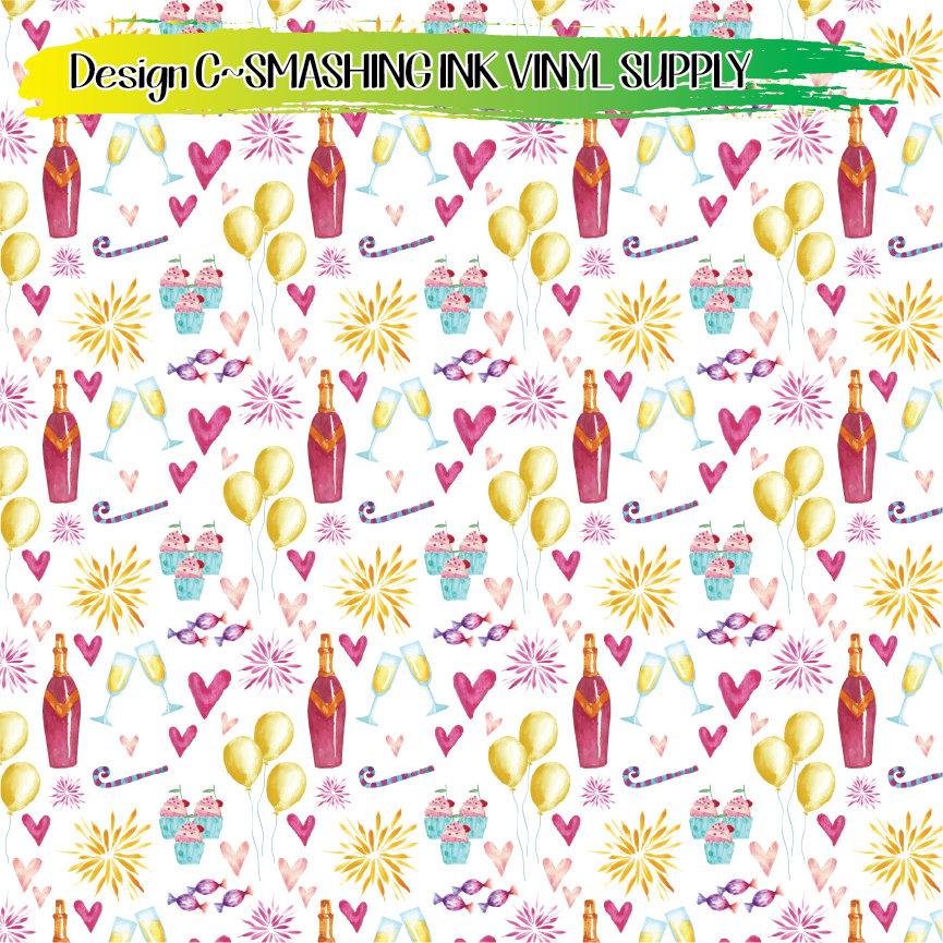 Watercolor New Years Pattern ★ Pattern Vinyl | Faux Leather | Sublimation (TAT 3 BUS DAYS)
