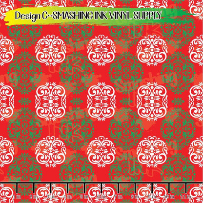 Christmas Damask ★ Pattern Vinyl | Faux Leather | Sublimation (TAT 3 BUS DAYS)