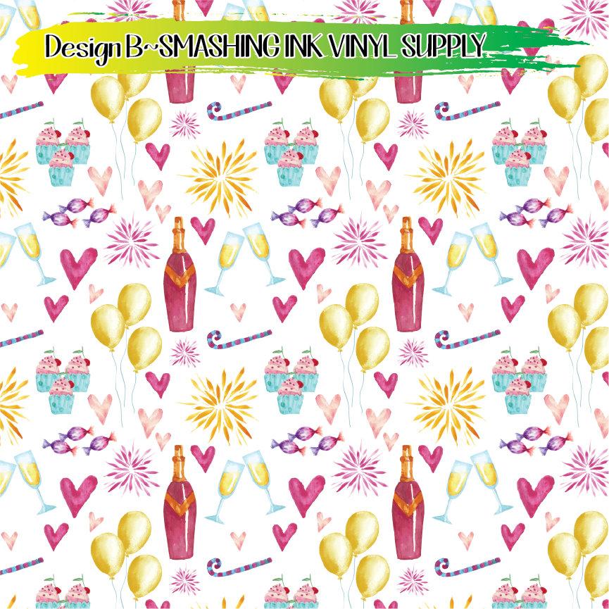 Watercolor New Years Pattern ★ Laser Safe Adhesive Film (TAT 3 BUS DAYS)